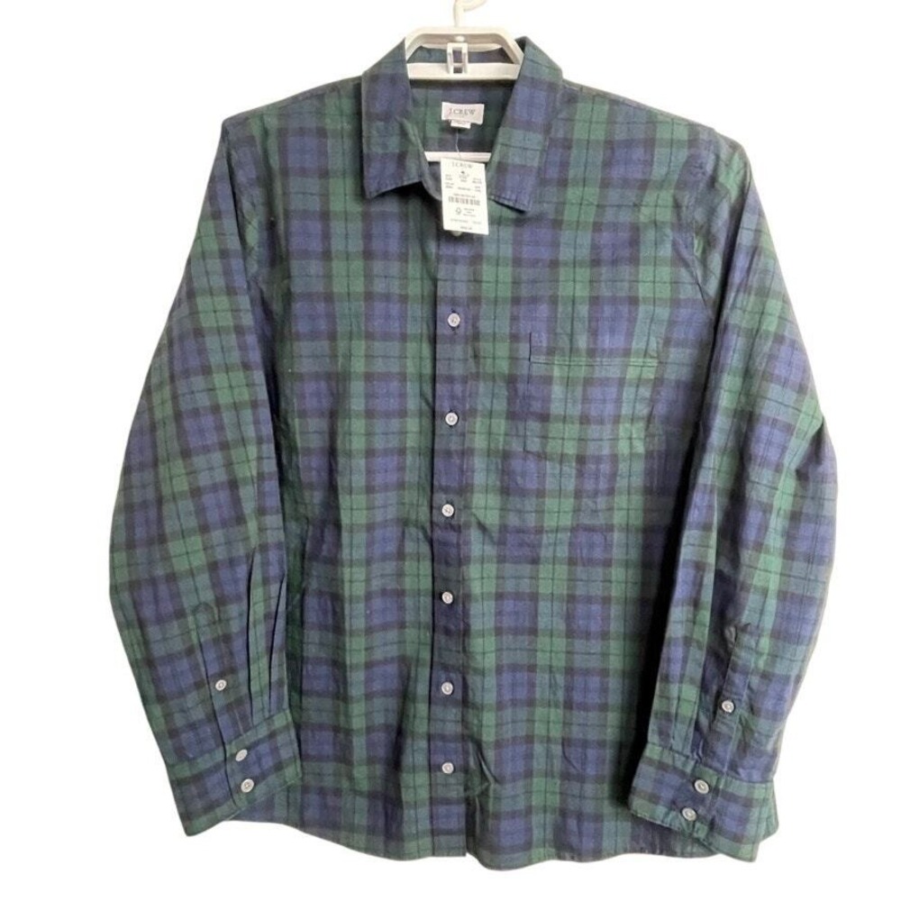 NWT J.Crew Button Up Shirt Mens XXL Green Blue Plaid Tartan Dark Academia Preppy